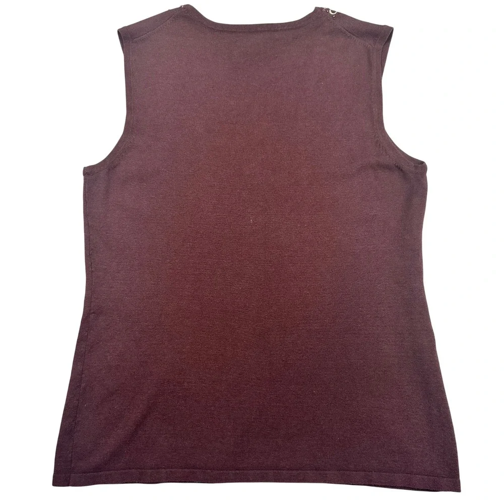 Willi Smith Brown Silk blend‎ Sleeveless Sweater Top XL Embellished V Neck Tank - Picture 10 of 11